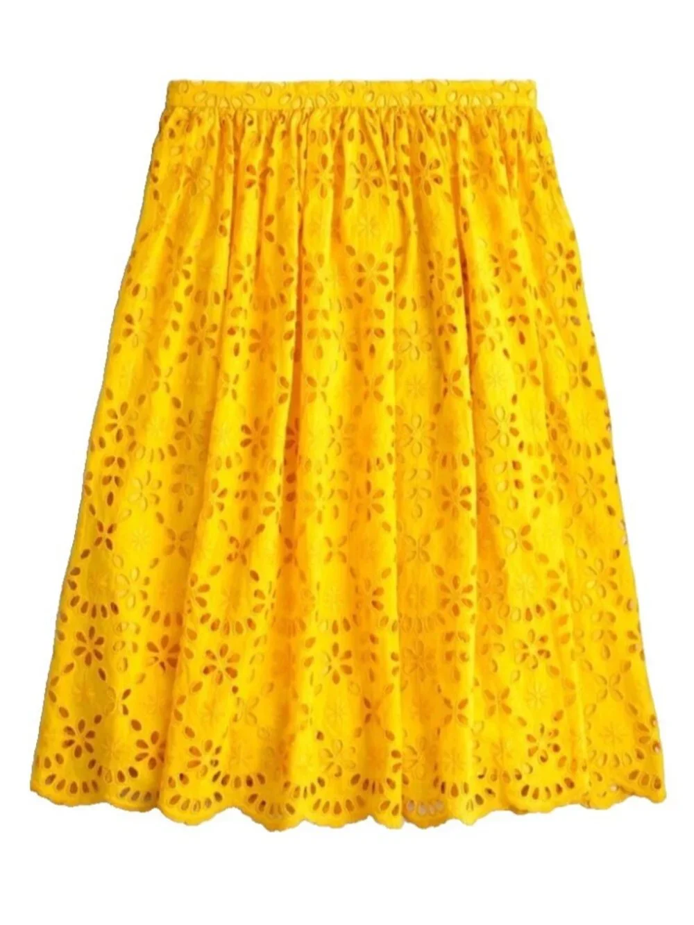 NWT J.Crew Full Midi in Rich Saffron Yellow Embroidered Eyelet A-line Skirt 4